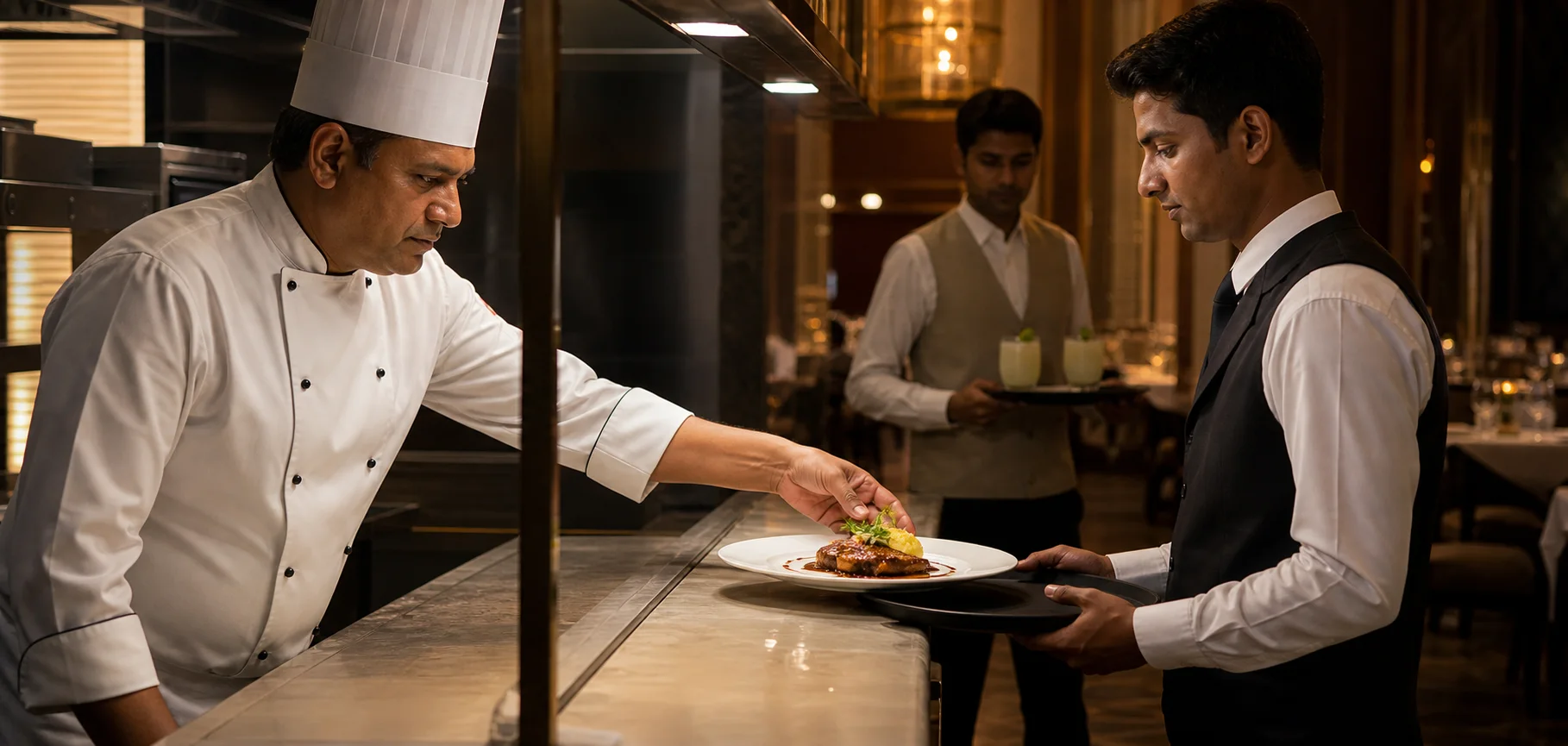 Hotel restaurant and catering context with relevant food and beverage preparation